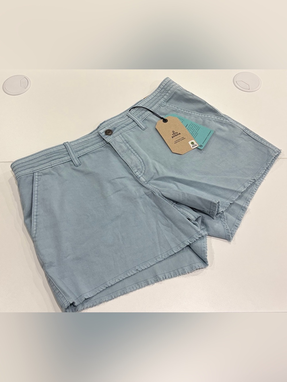 prAna Women’s 10 Sancho Shorts Saltwater Green Blue NWT Mid-Rise Stretch Raw Hem